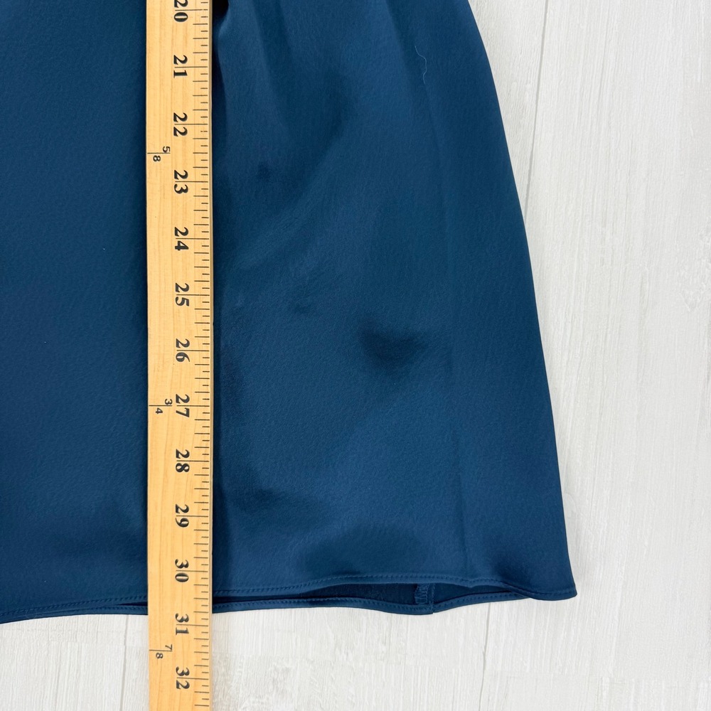 Banana Republic Treccia Satin Mini Dress Size XXS Petite Teal Tie Waist Cocktail - Picture 14 of 16